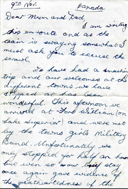 1945/11/09 Letter Home from Canada